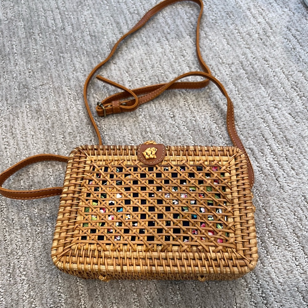 Retro Straw Bag Boho Vintage Rectangular Crossbody Purse Rattan
